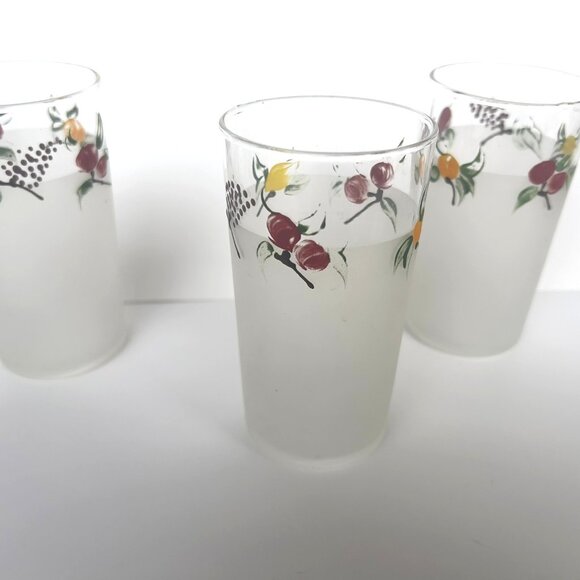 Vintage Frosted Tumbler Glasses with fruit & Berries Set of 3 - Picture 2 of 6